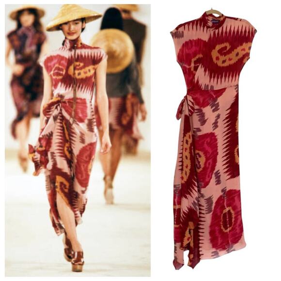 Vintage Ralph Lauren Purple Label Runway Ikat Silk Wrap Dress 1994 Southwestern - Picture 1 of 15